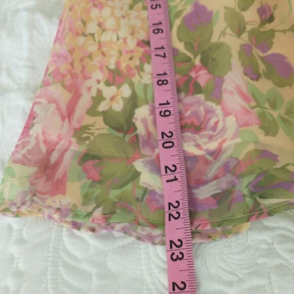 Studio I Waterfall Back Chiffon Top Wmn's 14P Yellow Floral Split Cap Sleeve Y2K - Picture 8 of 16